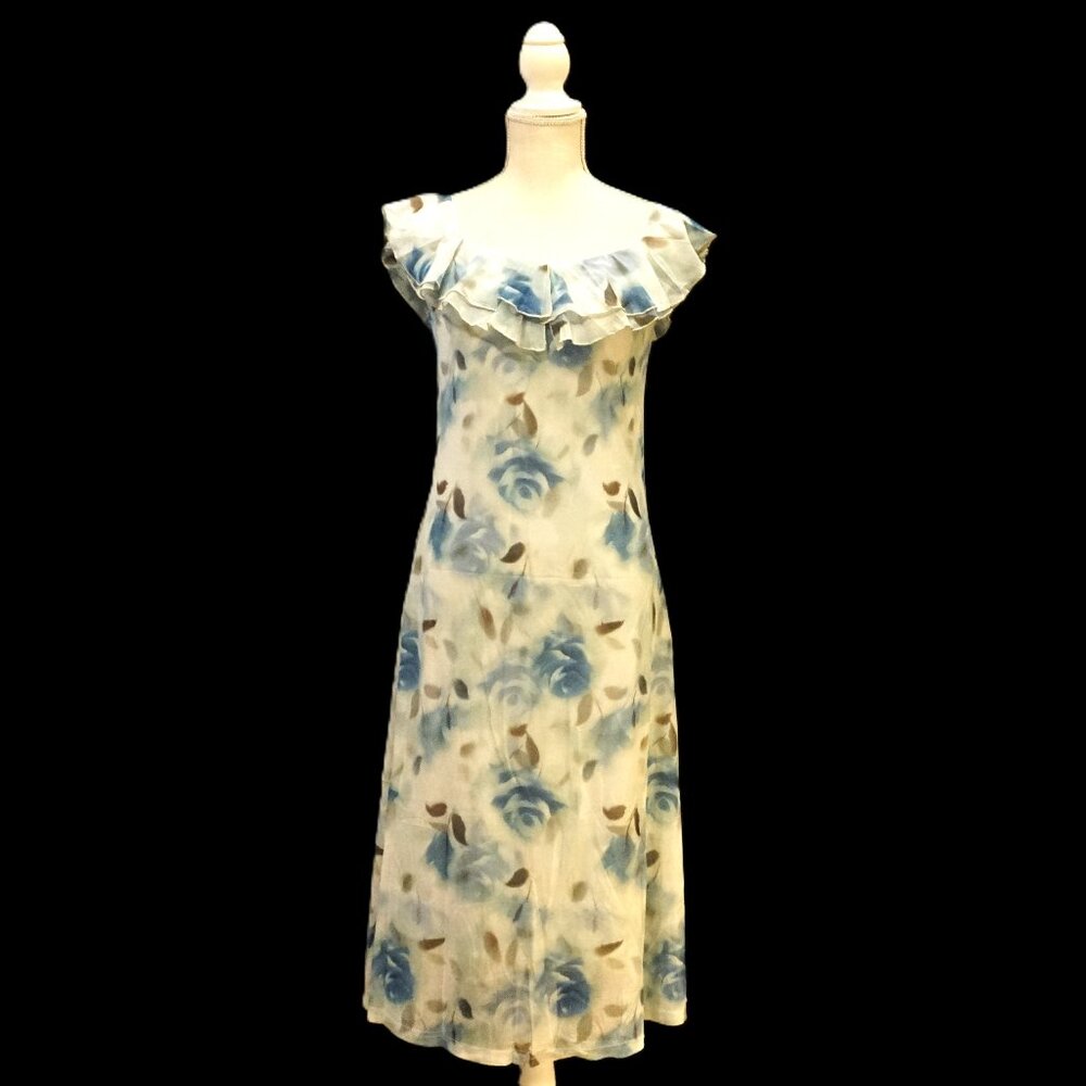 Meetjen Beach Sundress Midi Blue Rose Floran Pattern Sleeveless Women’s Medium